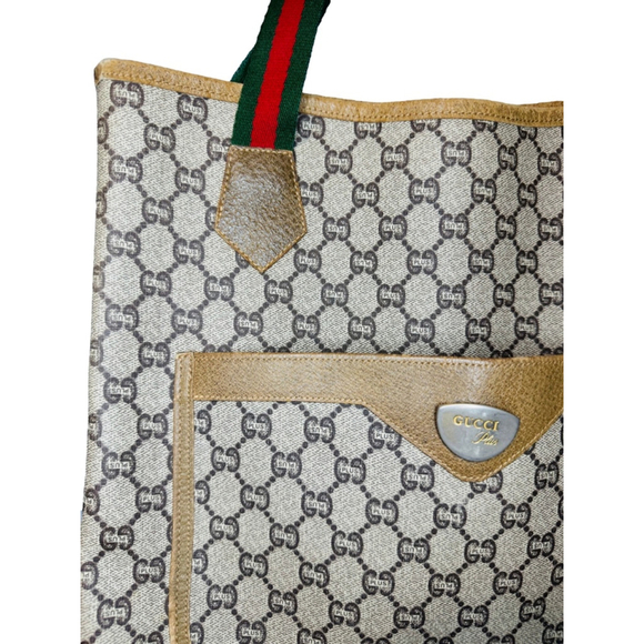 Authentic Vintage GUCCI PLUS GG Pattern Shoulder Tote Bag PVC Leather Brown - Picture 5 of 16